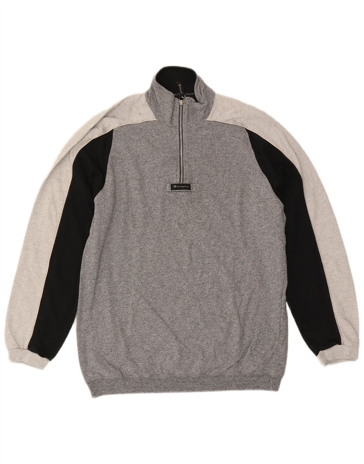 CHAMPION Sudadera con cuello y cremallera para hombre Jumper Large Grey Colorblock Cotton