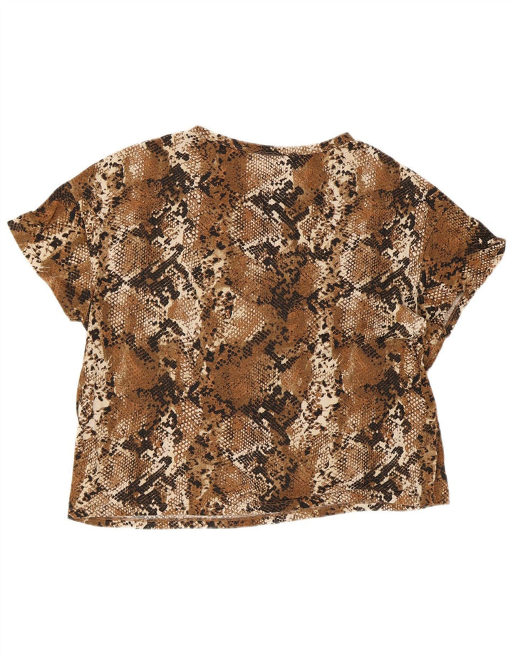 ZARA Mujer Camiseta Corta Extragrande UK 10 Small Marrón Estampado Animal