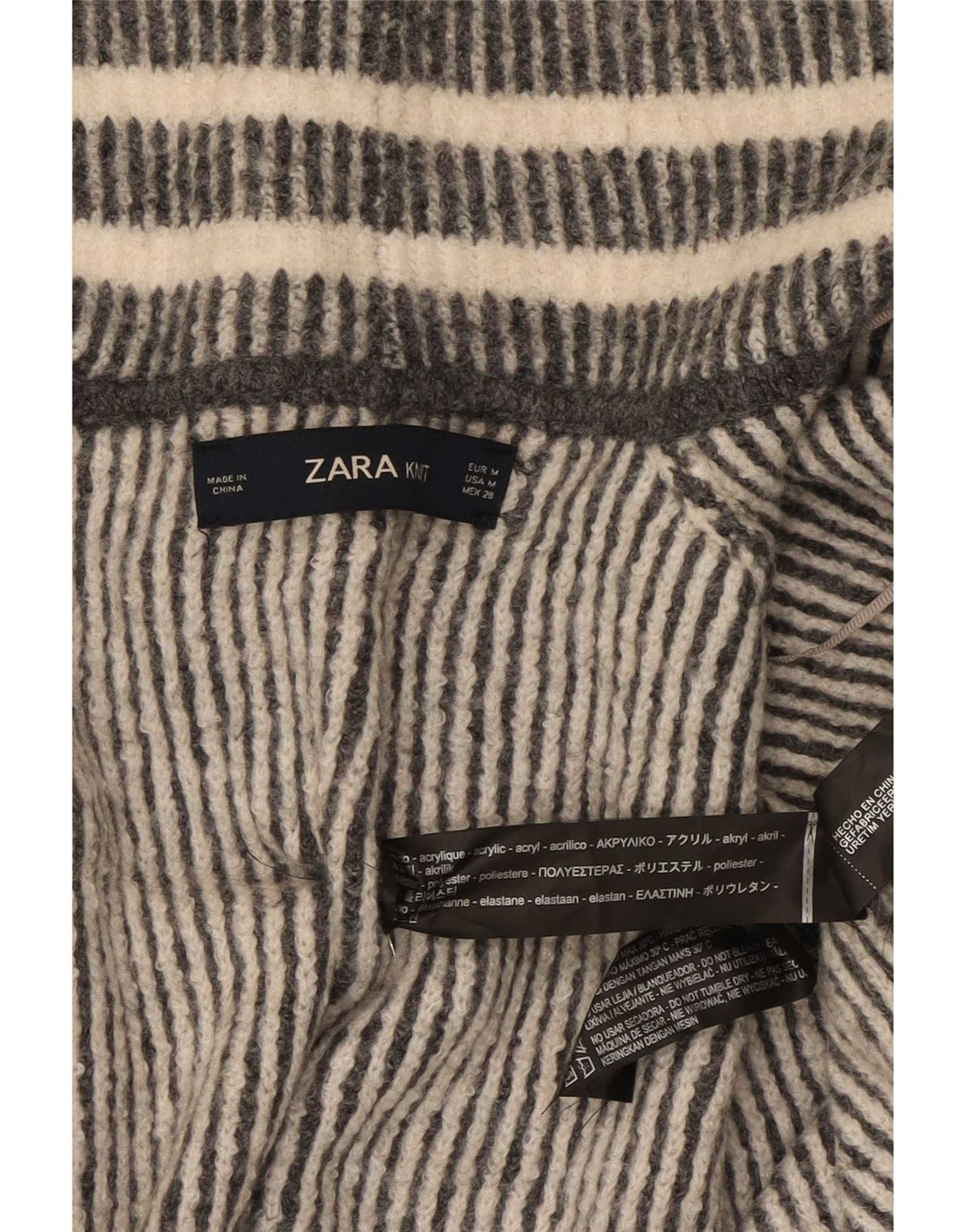 Zara Cárdigan extragrande de manga 3/4 para mujer, talla 44, color gris medio a rayas