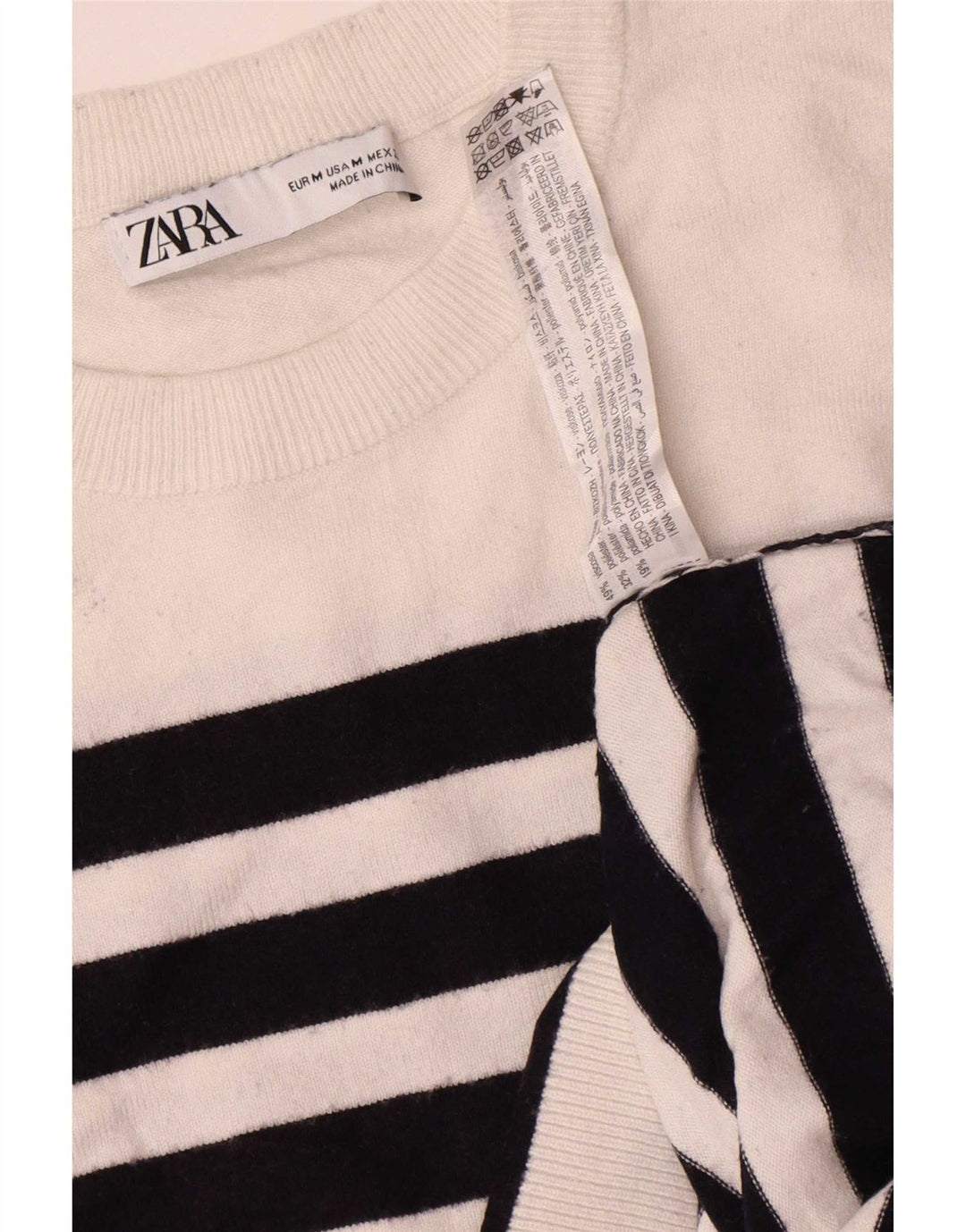 Zara Jersey oversize con cuello redondo para mujer, talla 40, talla mediana, color blanco a rayas