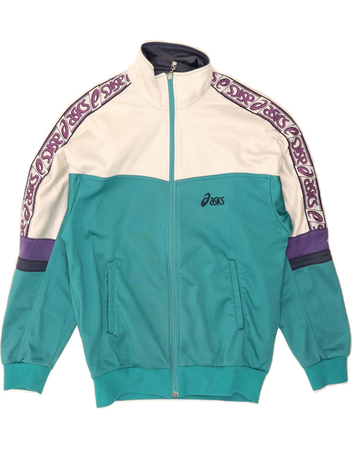 ASICS Womens Tracksuit Top Jacket IT 44 Medium Turquoise Colourblock Vintage Asics and Second-Hand Asics from Messina Hembry 