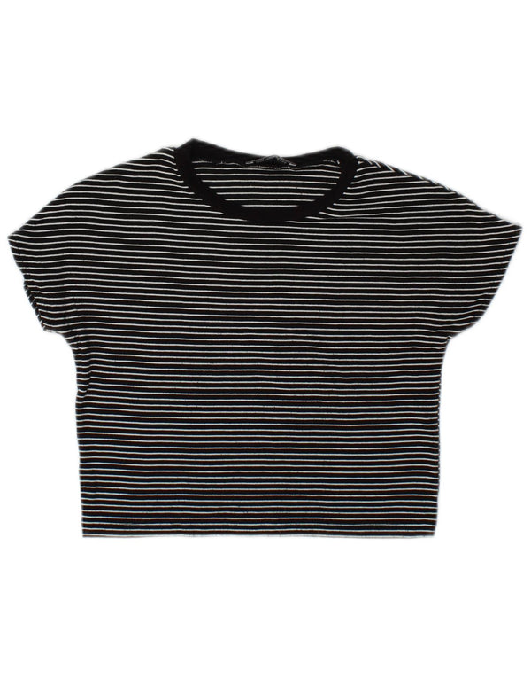 Zara Mujer Trafaluc Crop Camiseta Top UK 10 Small Viscosa Rayas Negras
