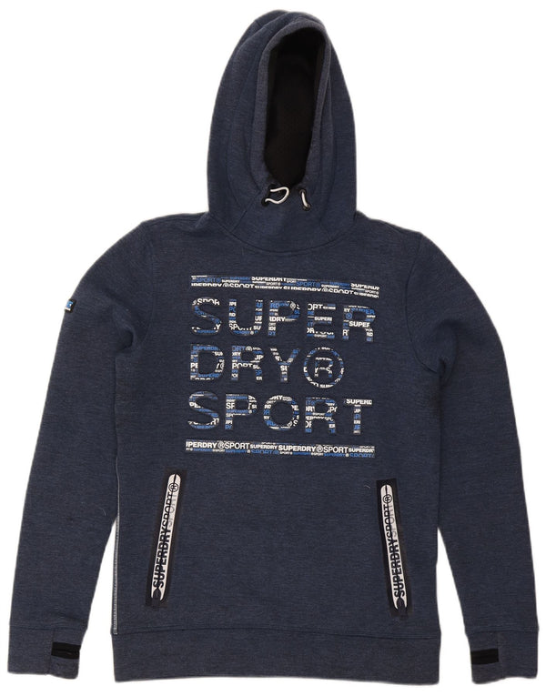 Superdry Jersey con capucha gráfica para hombre, talla pequeña, poliéster azul marino