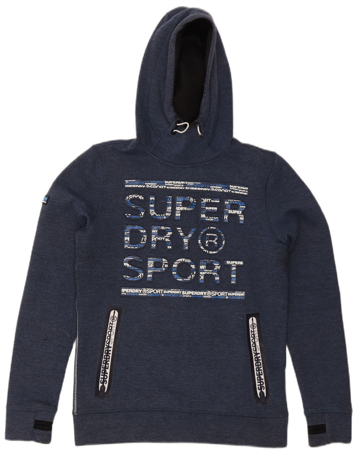 Superdry Jersey con capucha gráfica para hombre, talla pequeña, poliéster azul marino