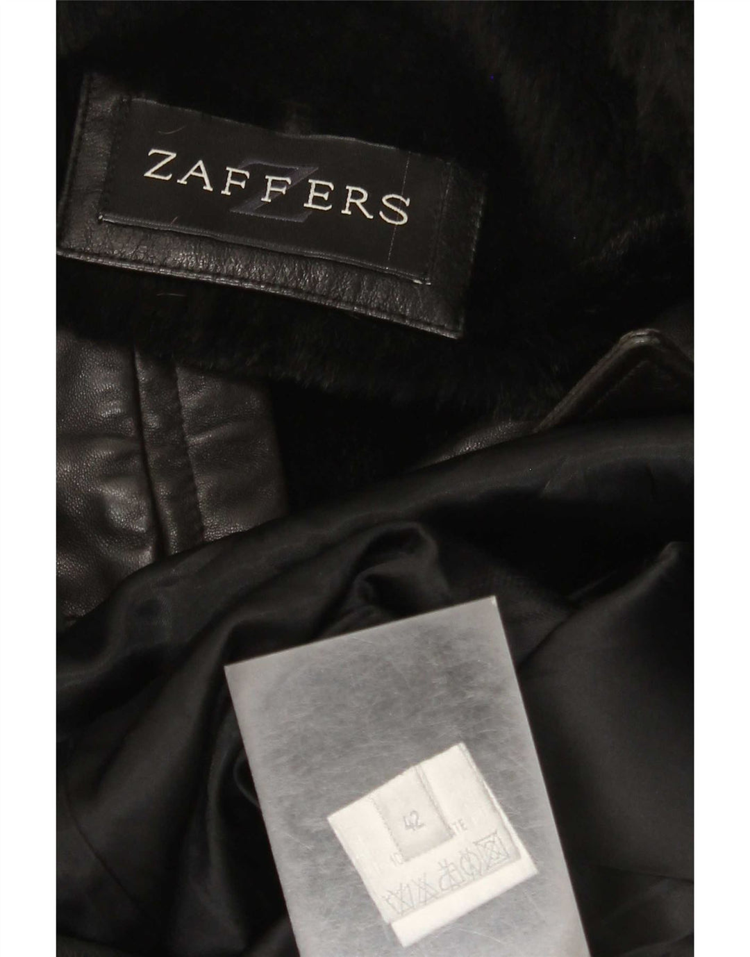Zaffers Abrigo de piel con doble botonadura para mujer IT 42 Medium Black Leather