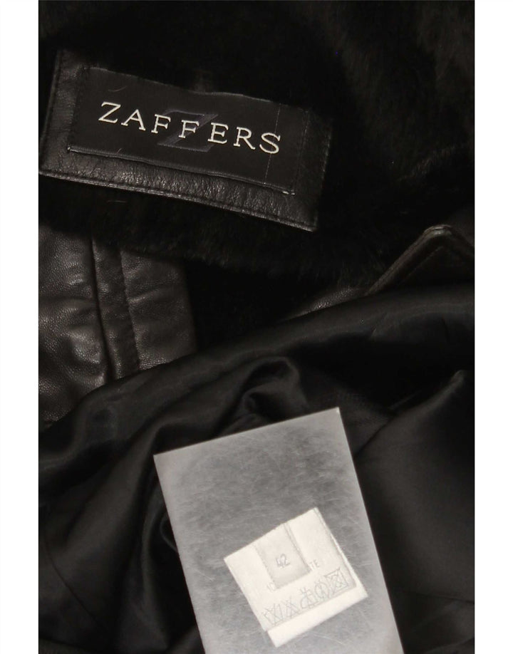 Zaffers Abrigo de piel con doble botonadura para mujer IT 42 Medium Black Leather
