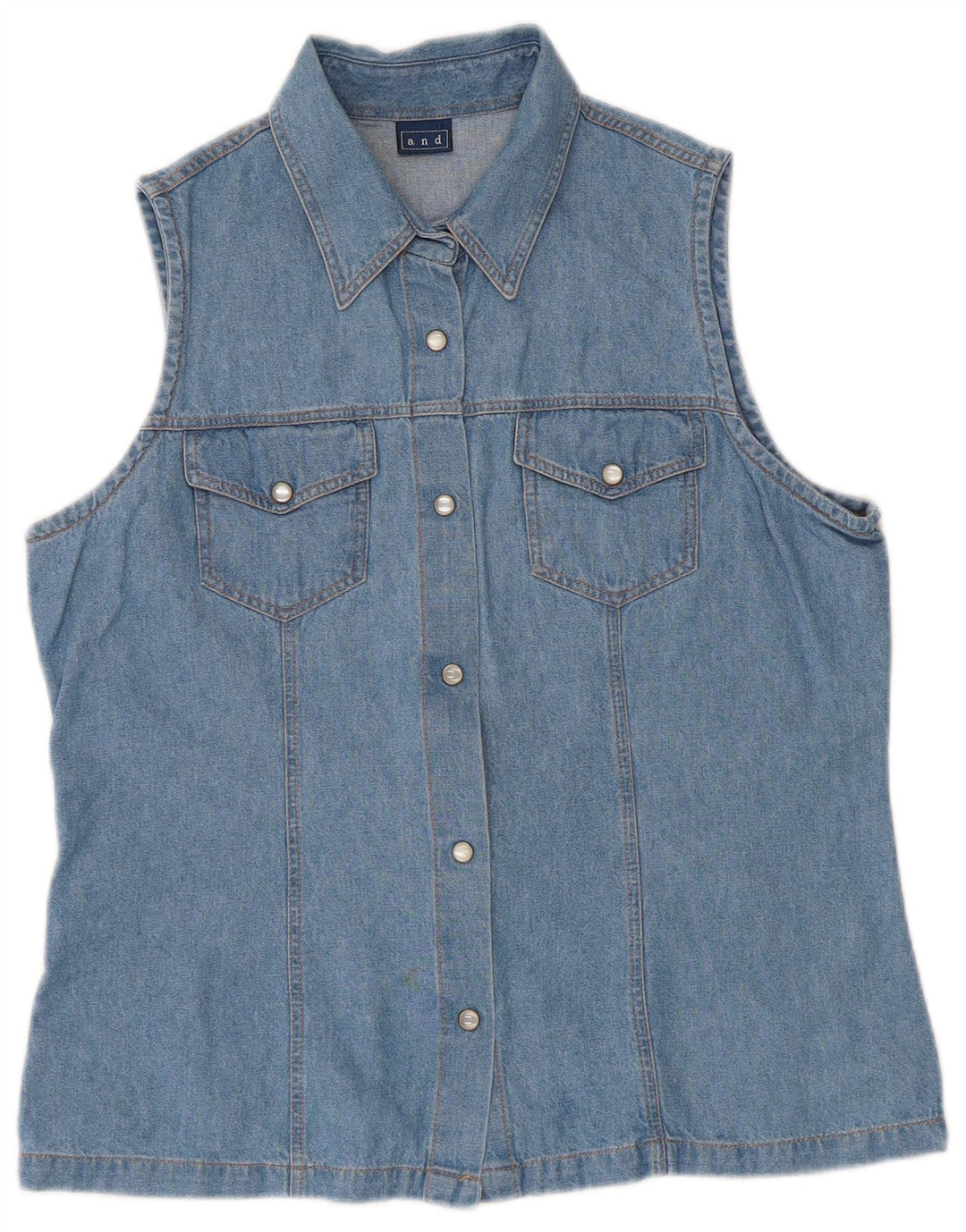 Y Camisa Vaquera Sin Mangas Para Mujer IT 46 Grande Azul Algodón