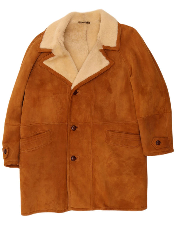 Vintage hombres shearling abrigo IT 50 grande beige