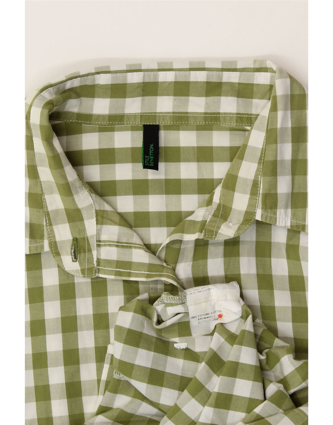 BENETTON Camisa de mujer UK 42 Algodón a cuadros verde medio