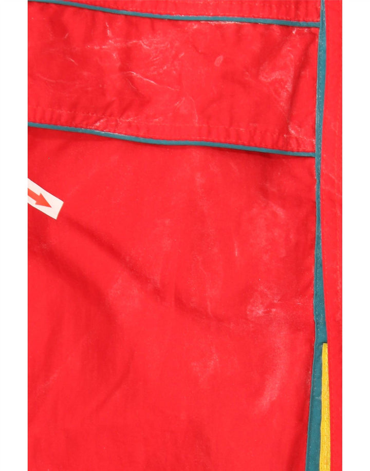 Vintage hombres chaqueta de esquí con capucha Reino Unido 42 XL rojo colorblock poliéster