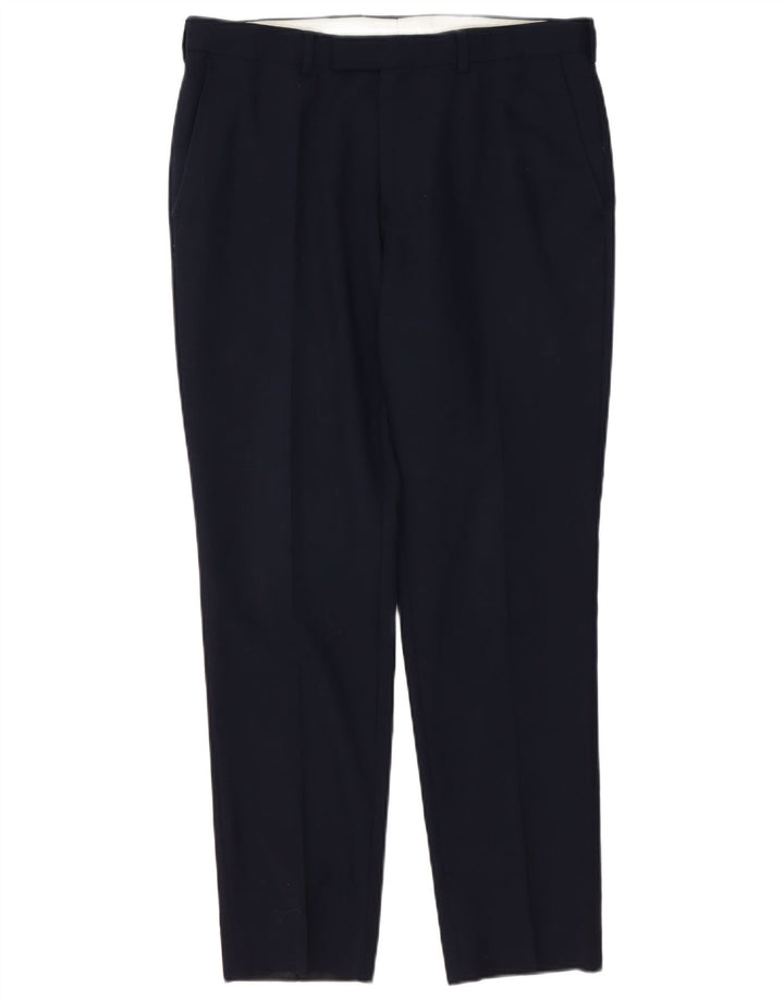 Marks & Spencer Pantalón de traje ajustado para hombre W32 L29 Lana azul marino