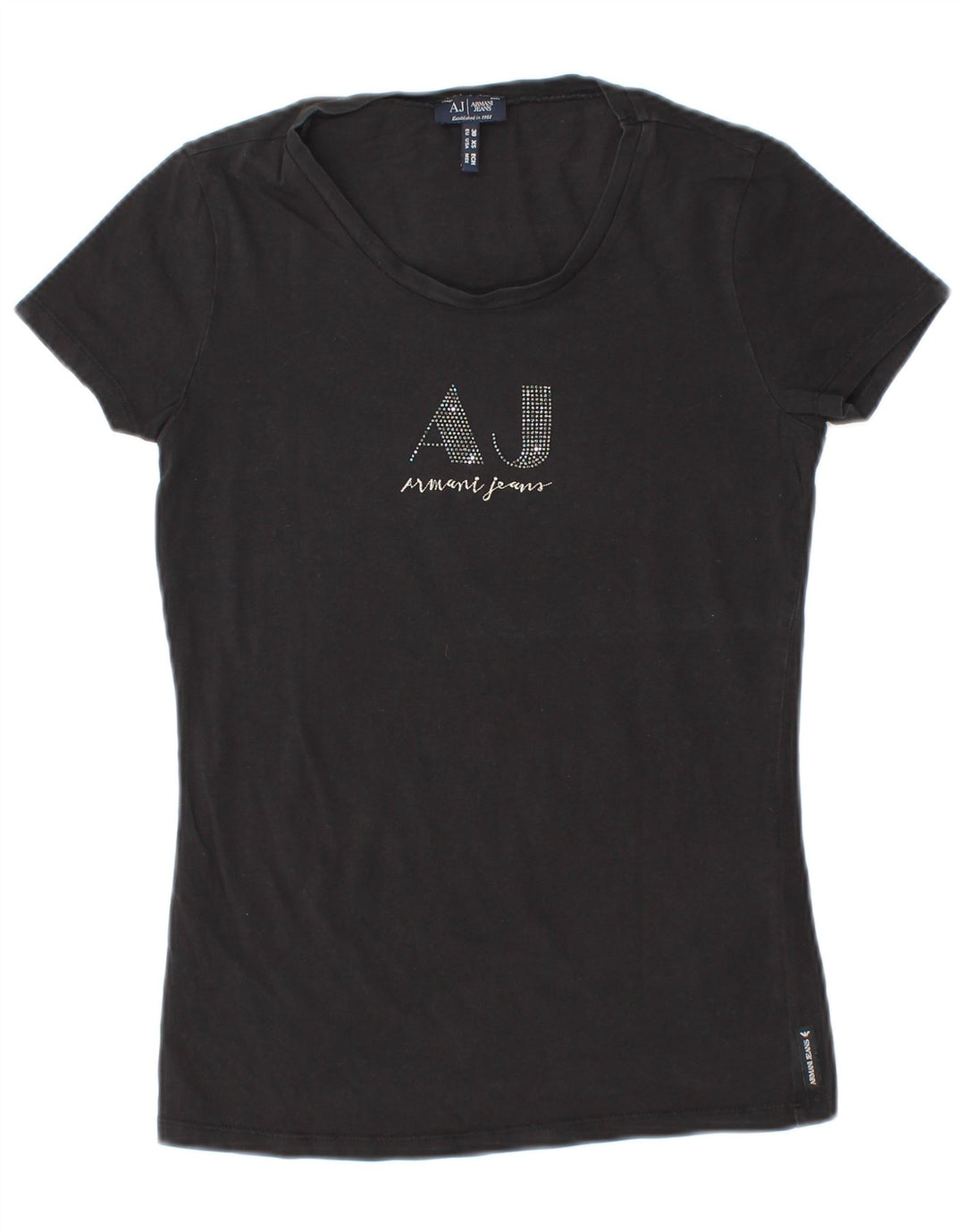Armani Jeans Camiseta gráfica para mujer Top EU 38 Mediano Negro Algodón