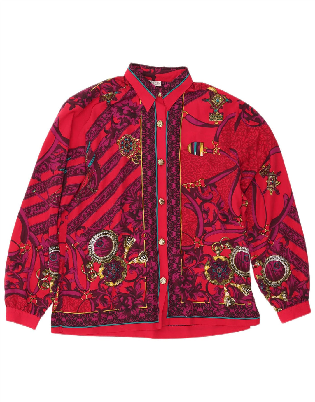 Vintage mujer camisa blusa Reino Unido 14 grande rojo floral