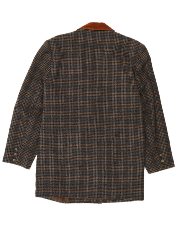 VINTAGE Hombres Longline Blazer Chaqueta Reino Unido 40 Grande Gris Houndstooth