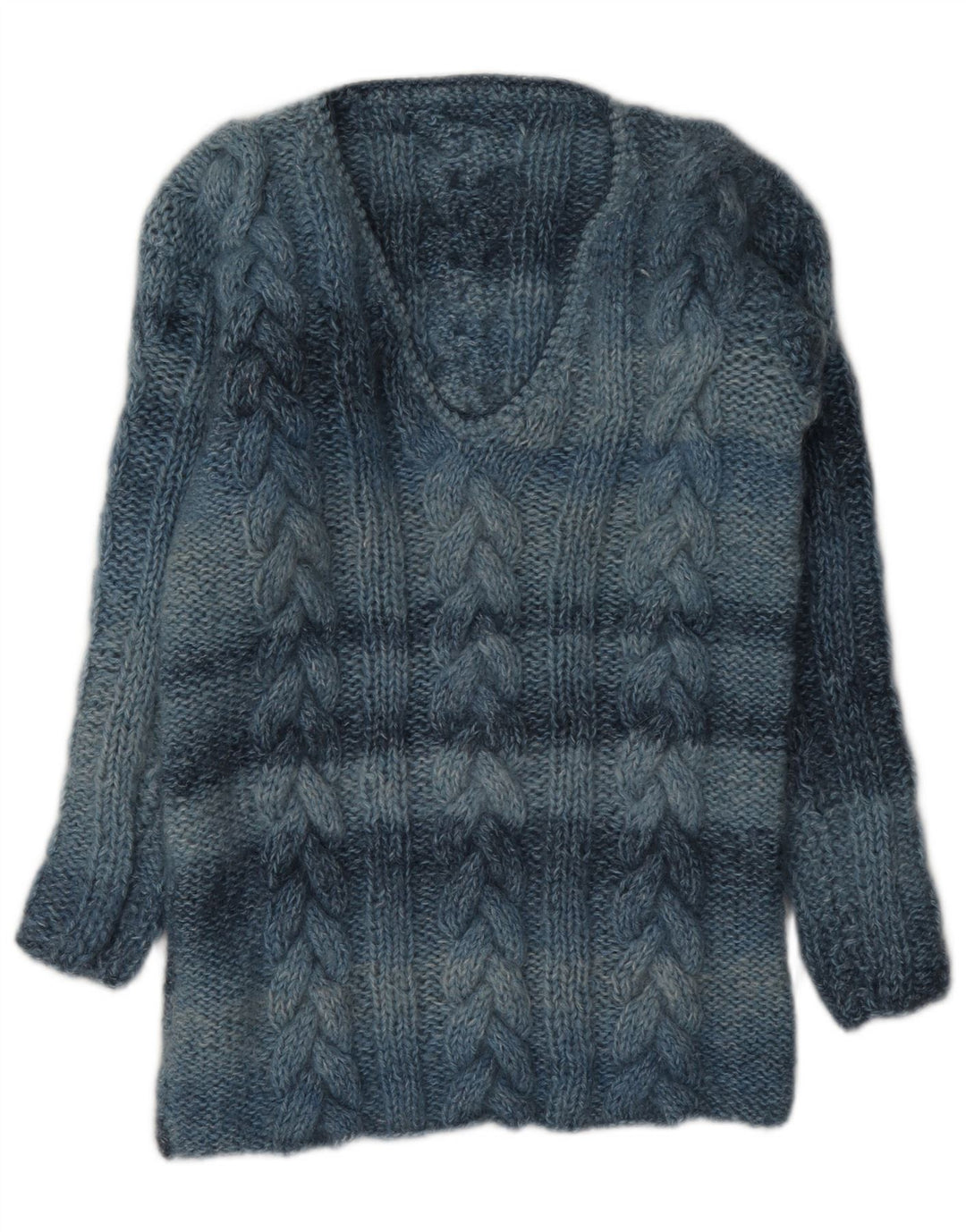 Vintage mujer V-cuello jumper suéter Reino Unido 12 azul medio rayas