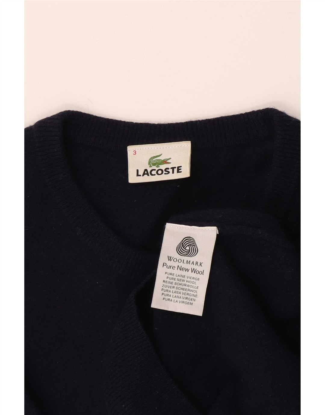Lacoste Jersey de cuello redondo para hombre talla 3 pequeño azul marino lana nueva