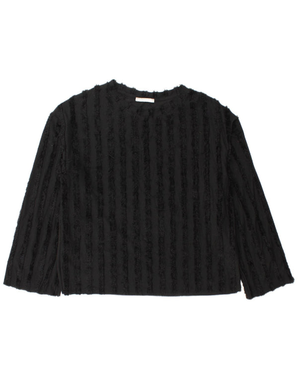 Zara Mujer Blusa Manga Larga Top UK 44 Medio Negro Poliéster