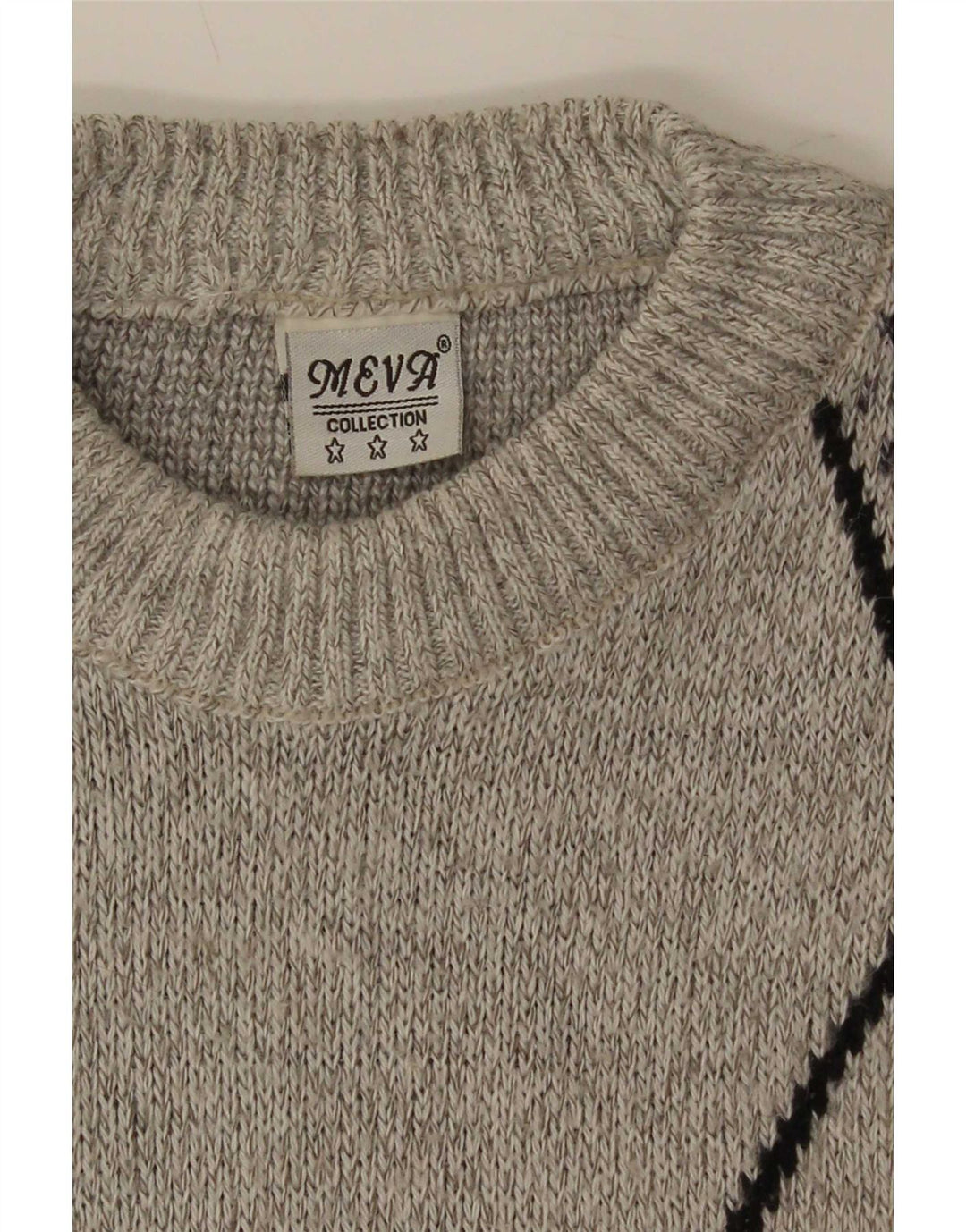 Vintage hombres cuello redondo jersey suéter grande gris lana geométrica