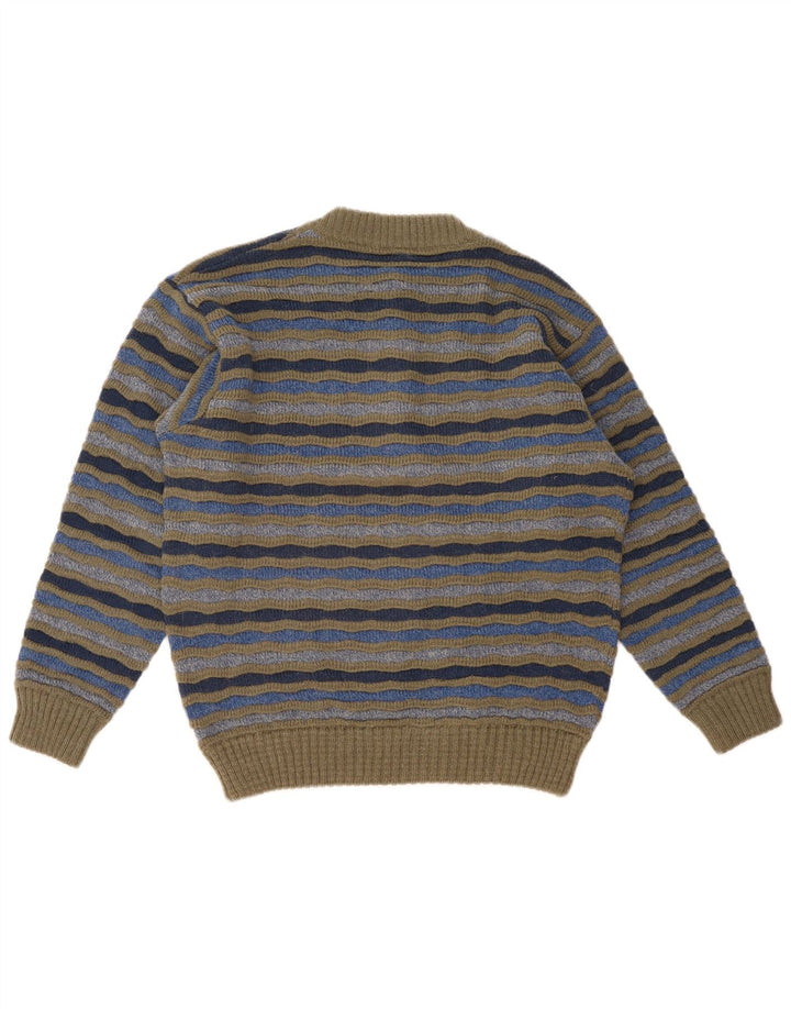Vintage hombres botón cuello jersey suéter IT 48 medio multicolor rayas