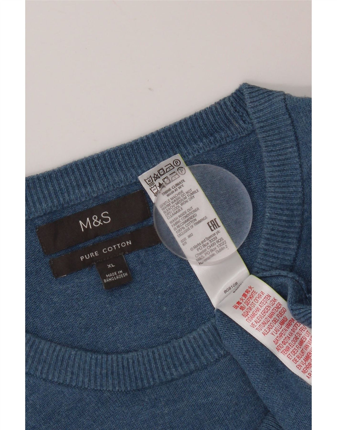 Marks & Spencer Jersey de cuello redondo para hombre XL Algodón azul