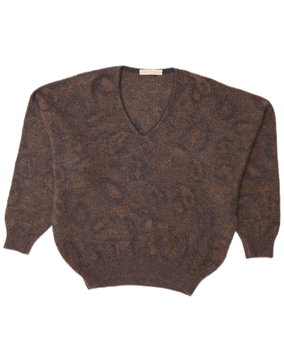 MARCCAIN Jersey Hombre con Cuello en V XL Lana Geométrica Marrón