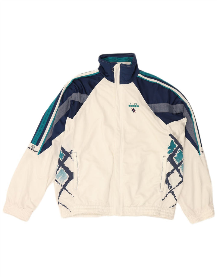 DIADORA Mens Copa Davis Chándal Top Chaqueta UK 38 Medium Blanco Colorblock