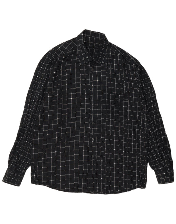 Camisa vintage para hombre Viscosa geométrica negra grande