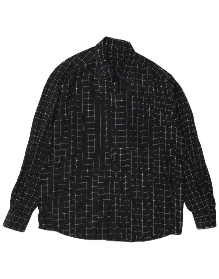 Camisa vintage para hombre Viscosa geométrica negra grande