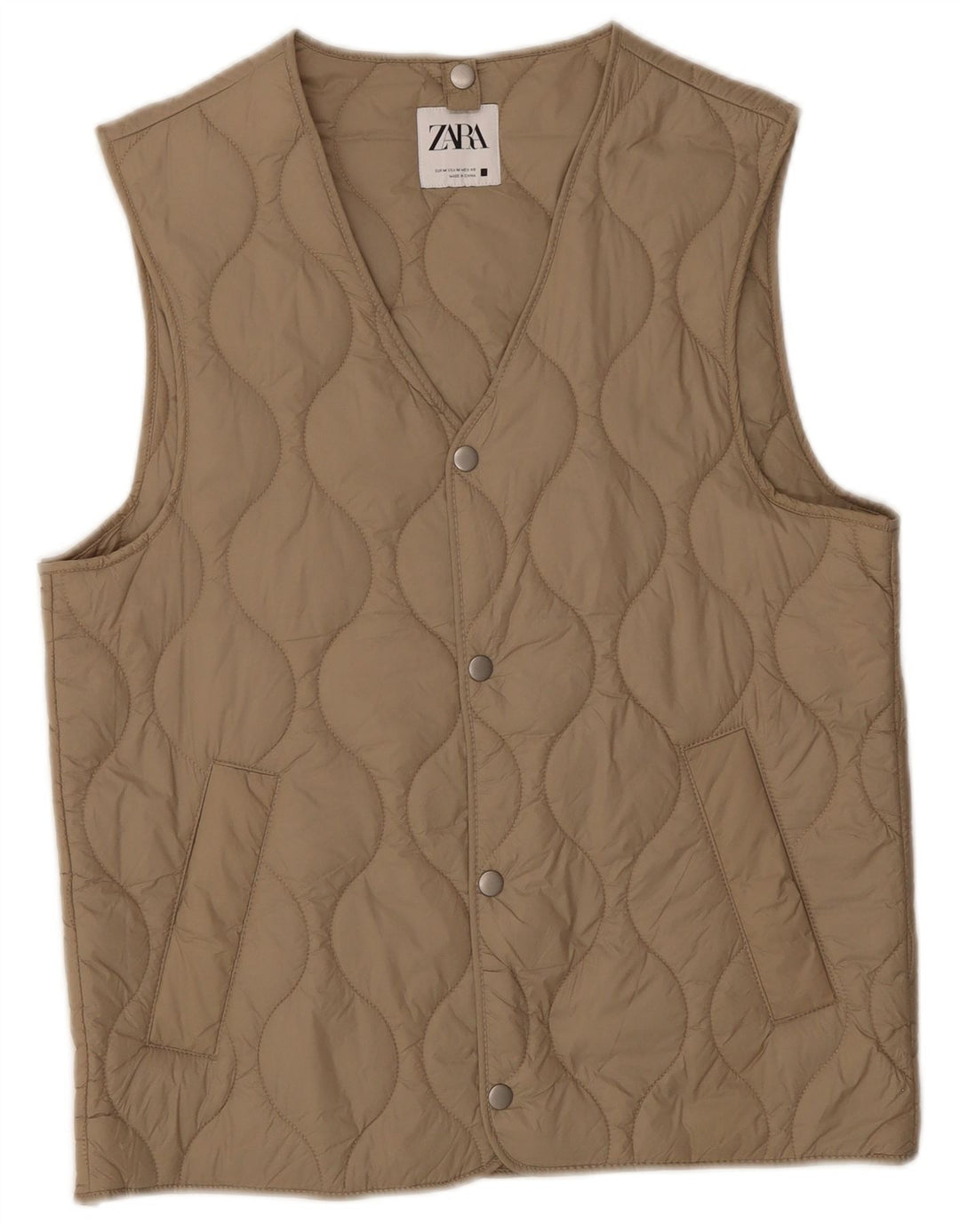 Zara Hombre Chaleco Acolchado ES 38 Poliéster Beige Medio
