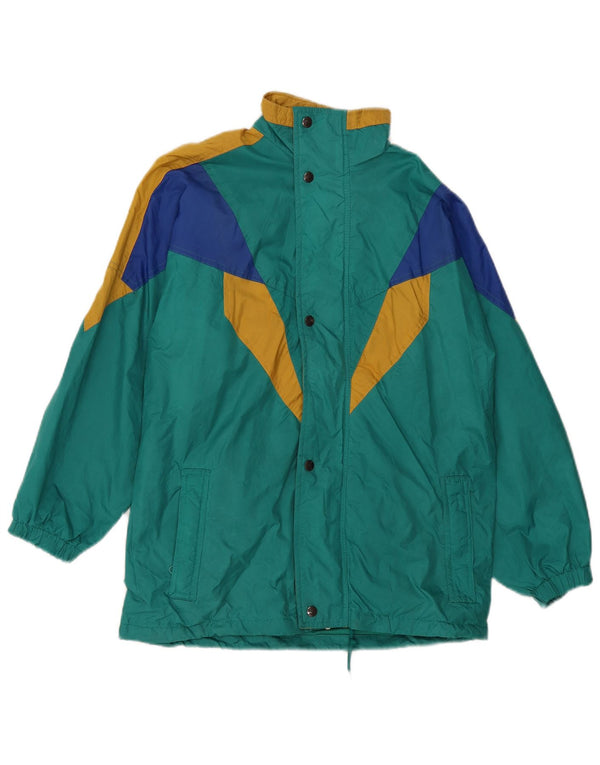 VINTAGE Chaqueta cortavientos para hombre Reino Unido 40 Grande Azul Colorblock Poliamida