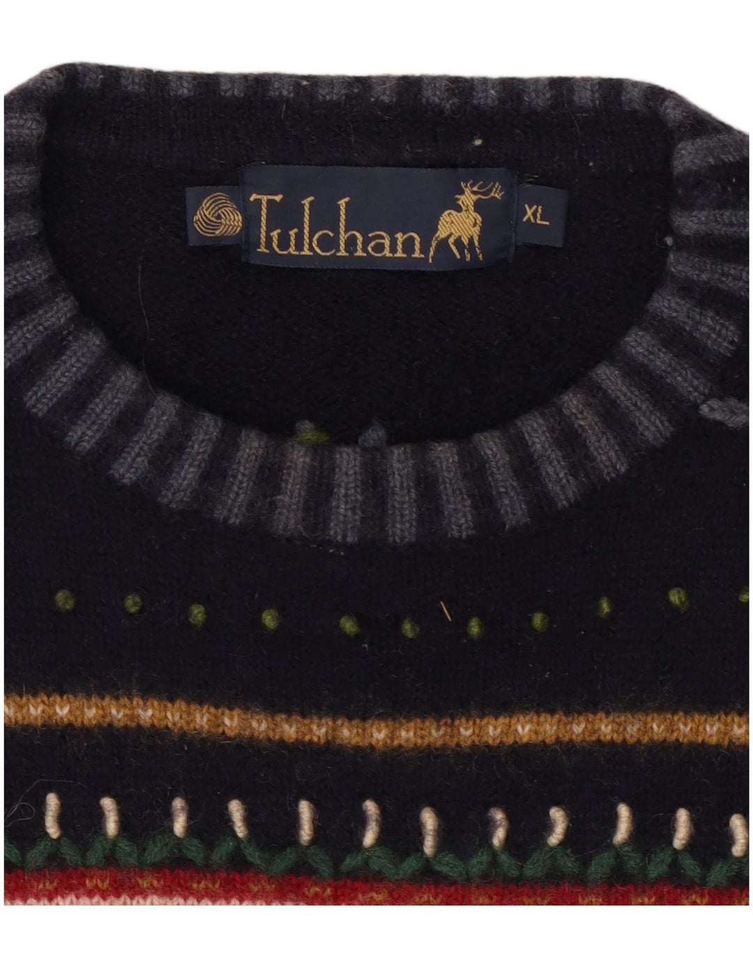 TULCHAN Jersey de cuello redondo para mujer UK 18 XL Lana azul marino Fair Isle