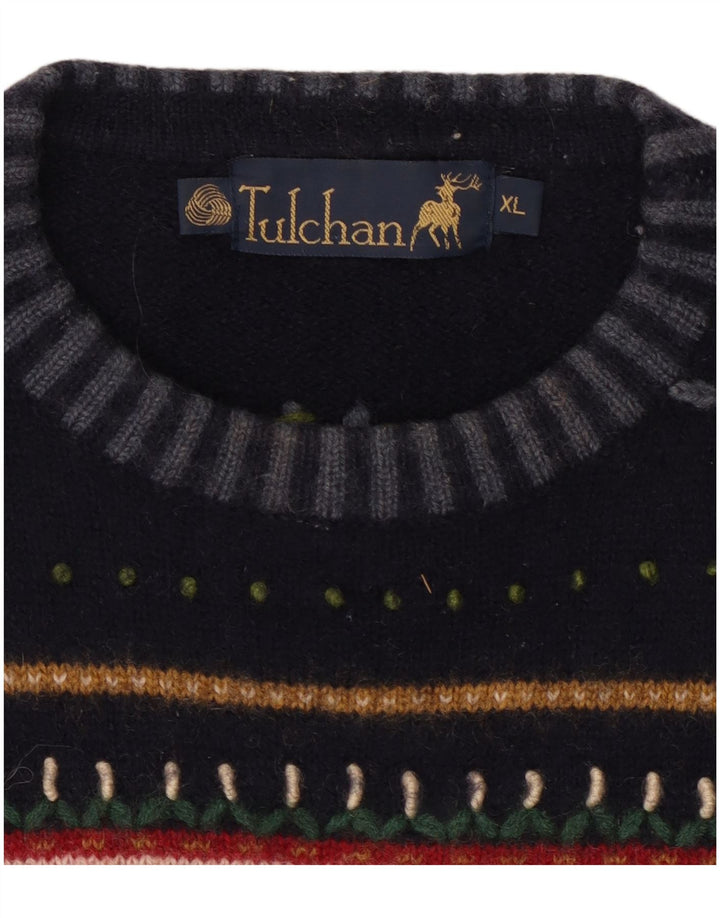 TULCHAN Jersey de cuello redondo para mujer UK 18 XL Lana azul marino Fair Isle