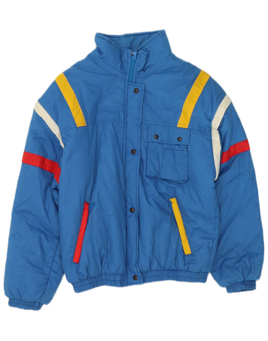 Chaqueta de esquí vintage para mujer EU 42 poliéster colorblock azul grande