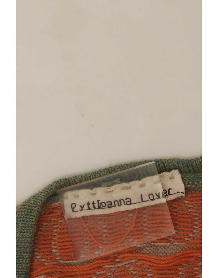 Vintage mujeres longline patrón abstracto cardigan suéter Reino Unido 12 gris medio