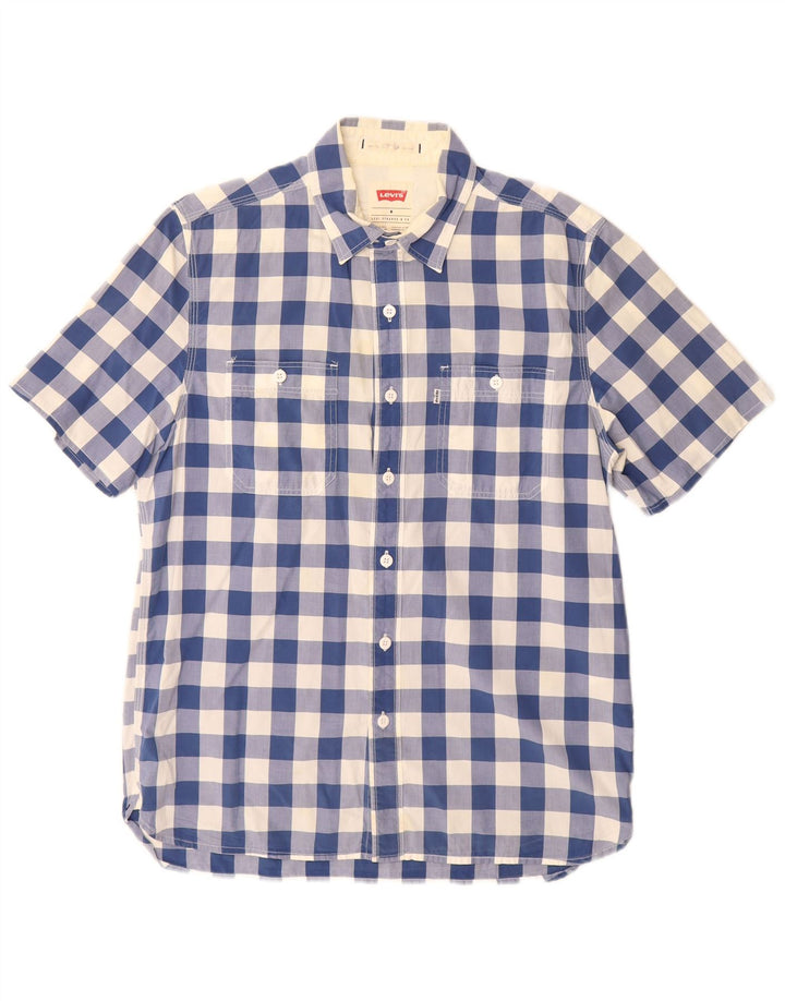 Levi's Camisa de manga corta de corte estándar de algodón a cuadros azul medio para hombre