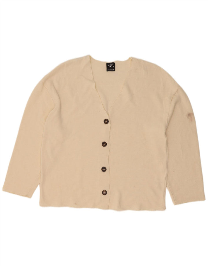 Zara Mujer Cárdigan Top UK 40 Medio Off White Viscosa
