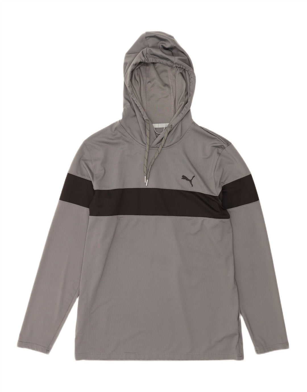 PUMA Camiseta con capucha para hombre, manga larga, poliéster color gris medio