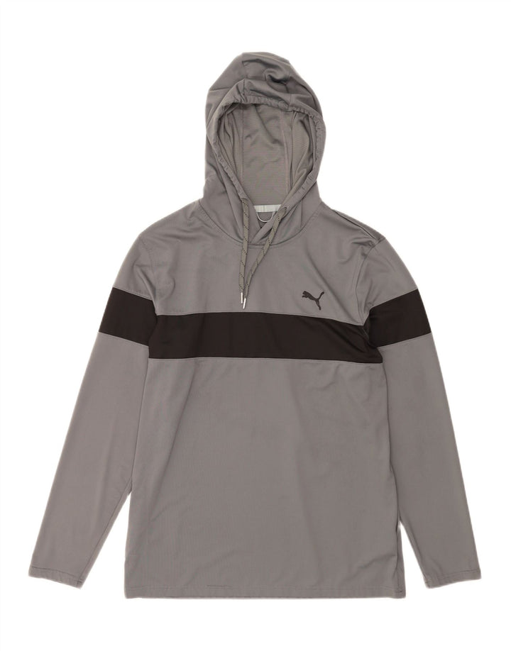 PUMA Camiseta con capucha para hombre, manga larga, poliéster color gris medio