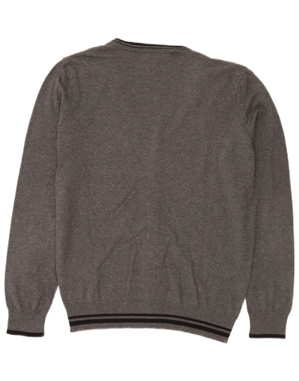 Zara Hombre Jersey Cárdigan Grande Algodón A Rayas Gris
