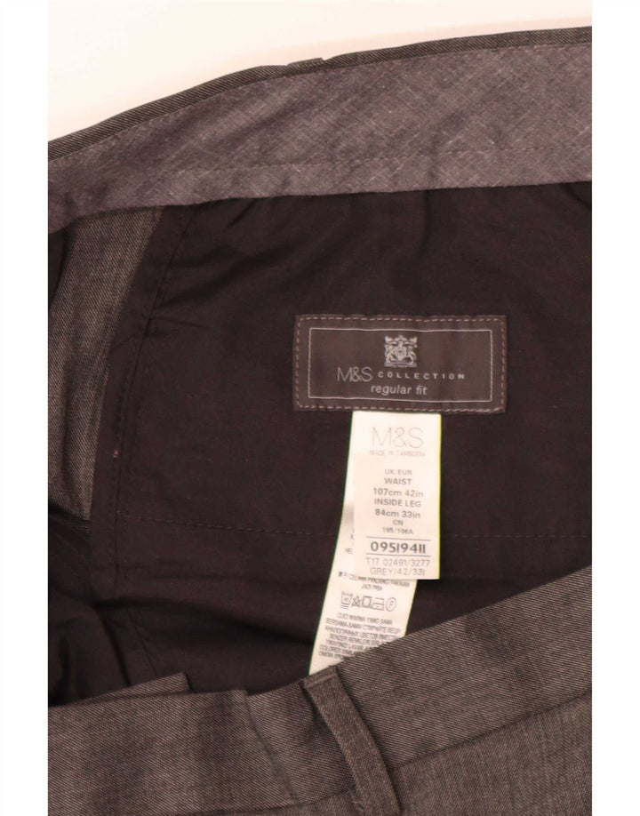 Marks & Spencer Pantalones de traje rectos de corte regular para hombre W42 L33 Gris