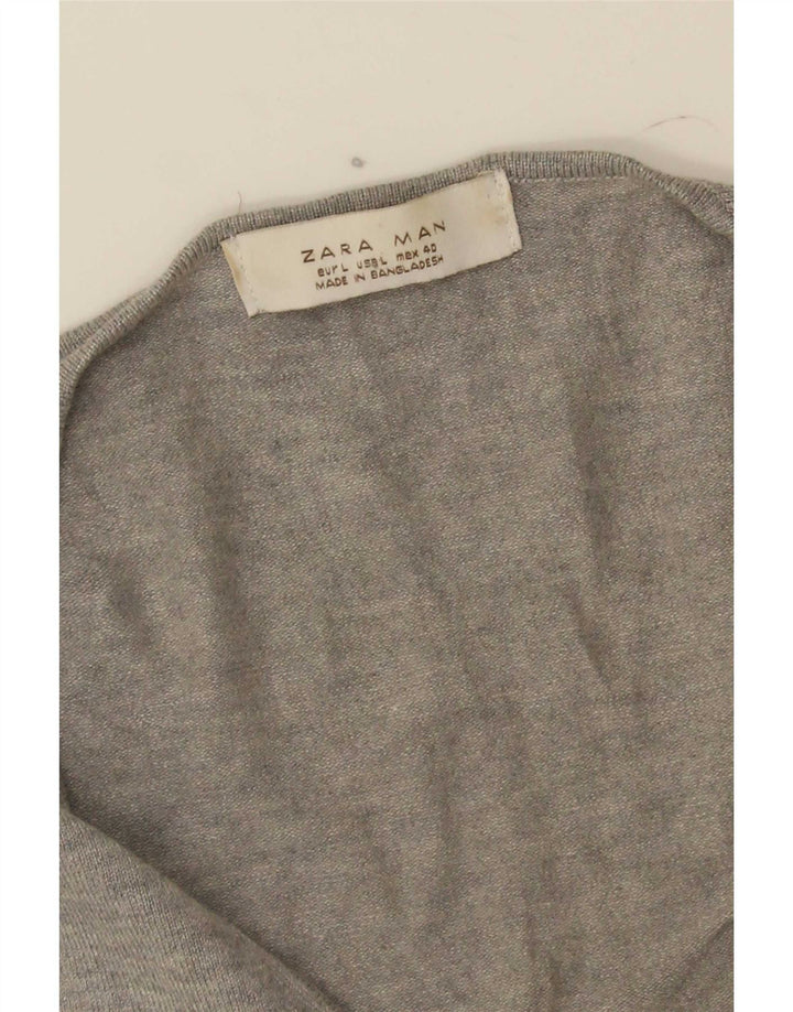 Zara Hombre Jersey Con Cuello En V Jersey Grande Gris