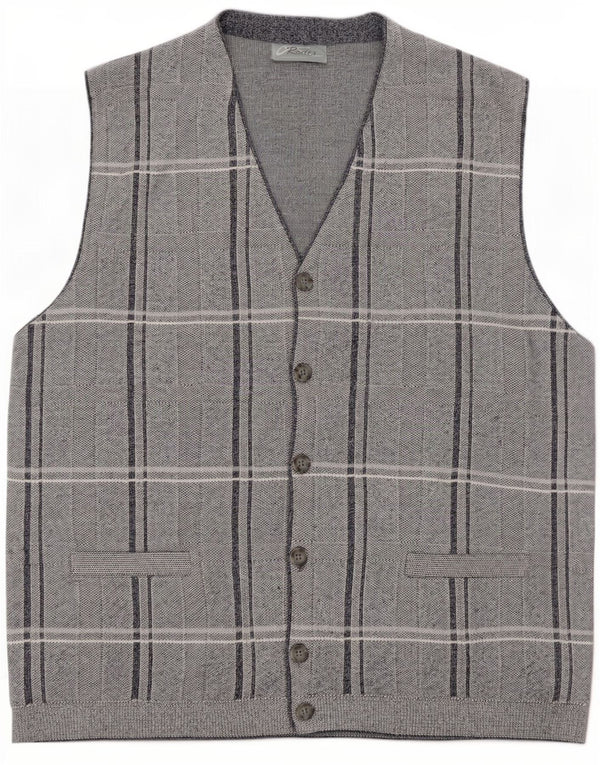 Rodes Mens Sleeveless Cardigan Sweater Medium Grey Check Acrylic