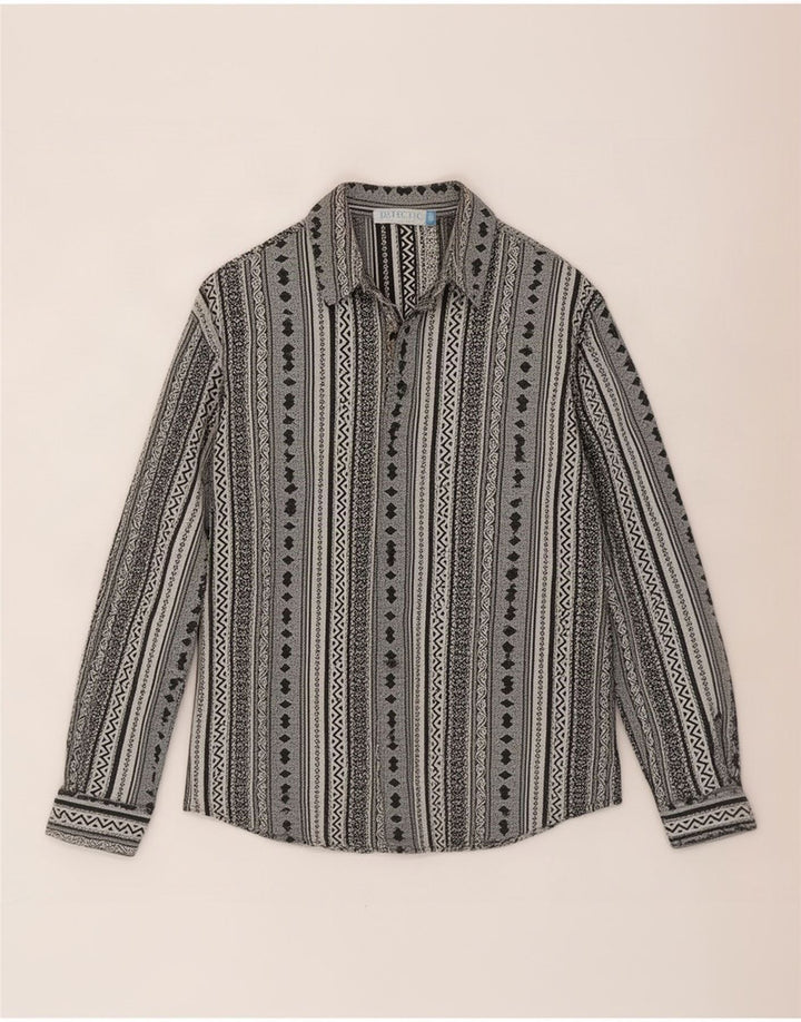 Camisa vintage para hombre Viscosa a rayas grises grandes