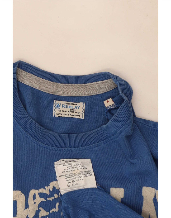 Replay Camiseta gráfica para hombre Top pequeño de algodón azul