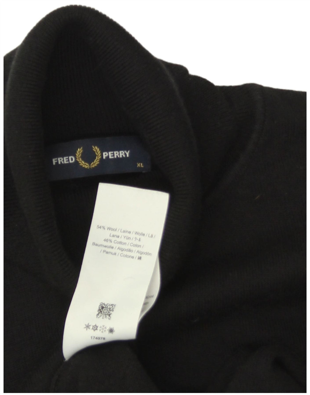Fred Perry Jersey De Cuello Vuelto Para Hombre XL Lana Negra