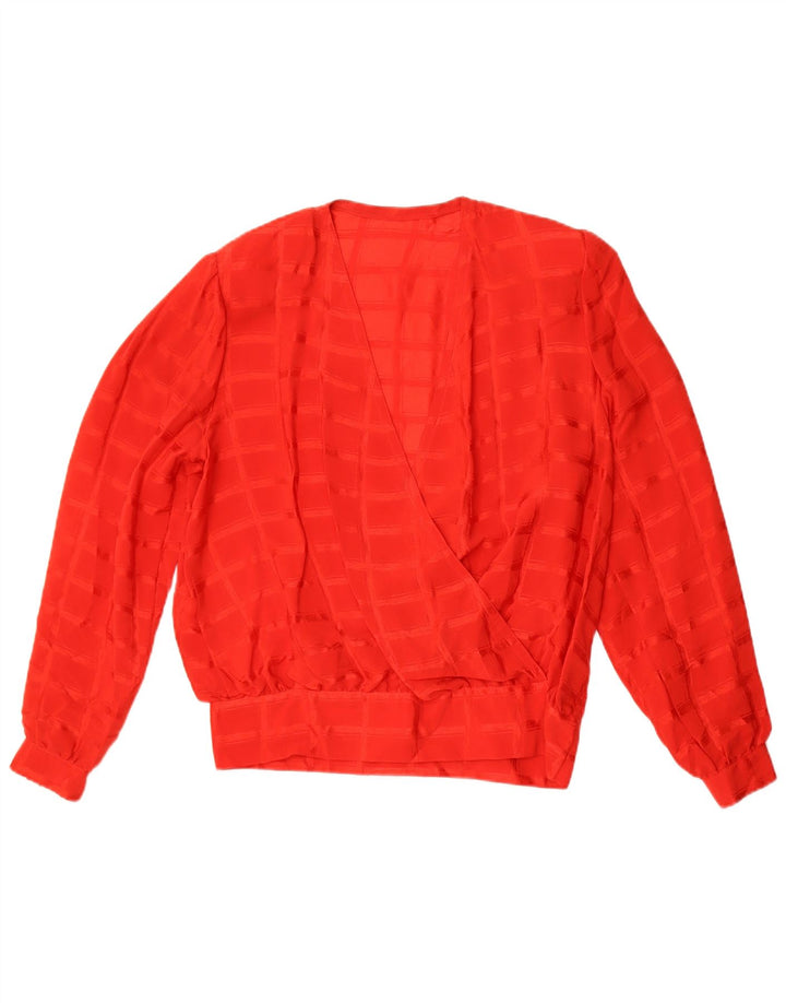 Vintage mujer manga larga blusa Top Reino Unido 14 cheque rojo medio