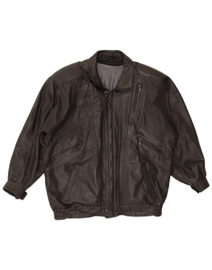 Chaqueta de cuero vintage para hombre Reino Unido 42 XL Negro
