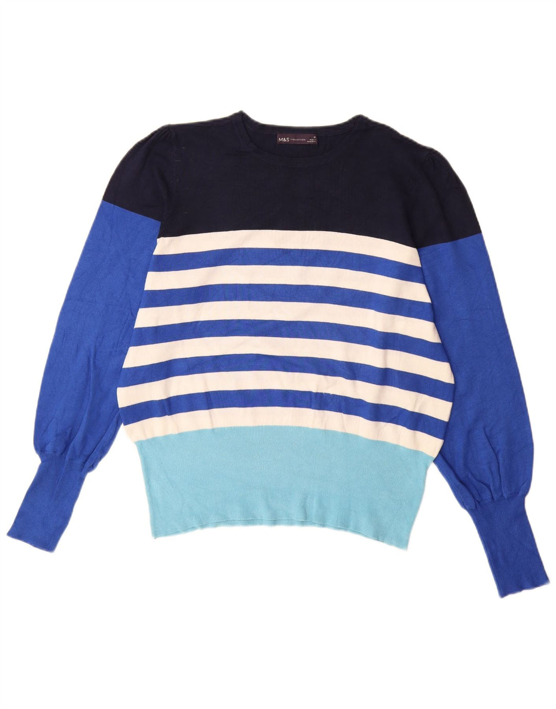 MARKS & SPENCER Suéter tipo jersey con cuello barco para mujer Reino Unido 46 Grande Azul a rayas