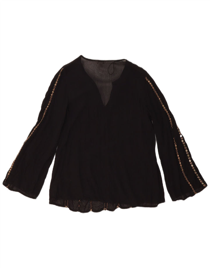 MONSOON Blusa de manga larga para mujer UK 8 Small Viscosa negra