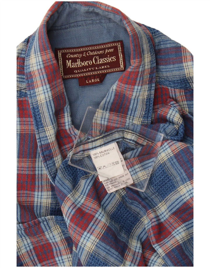 Camisa Marlboro Classics Hombre Algodón Cuadros Azul Grande